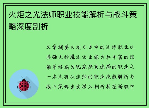 火炬之光法师职业技能解析与战斗策略深度剖析